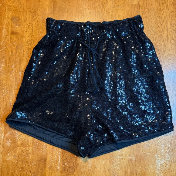 New Black Sequins Sparkly Shorts High Waist Night Out NYE - Picture 1 of 7